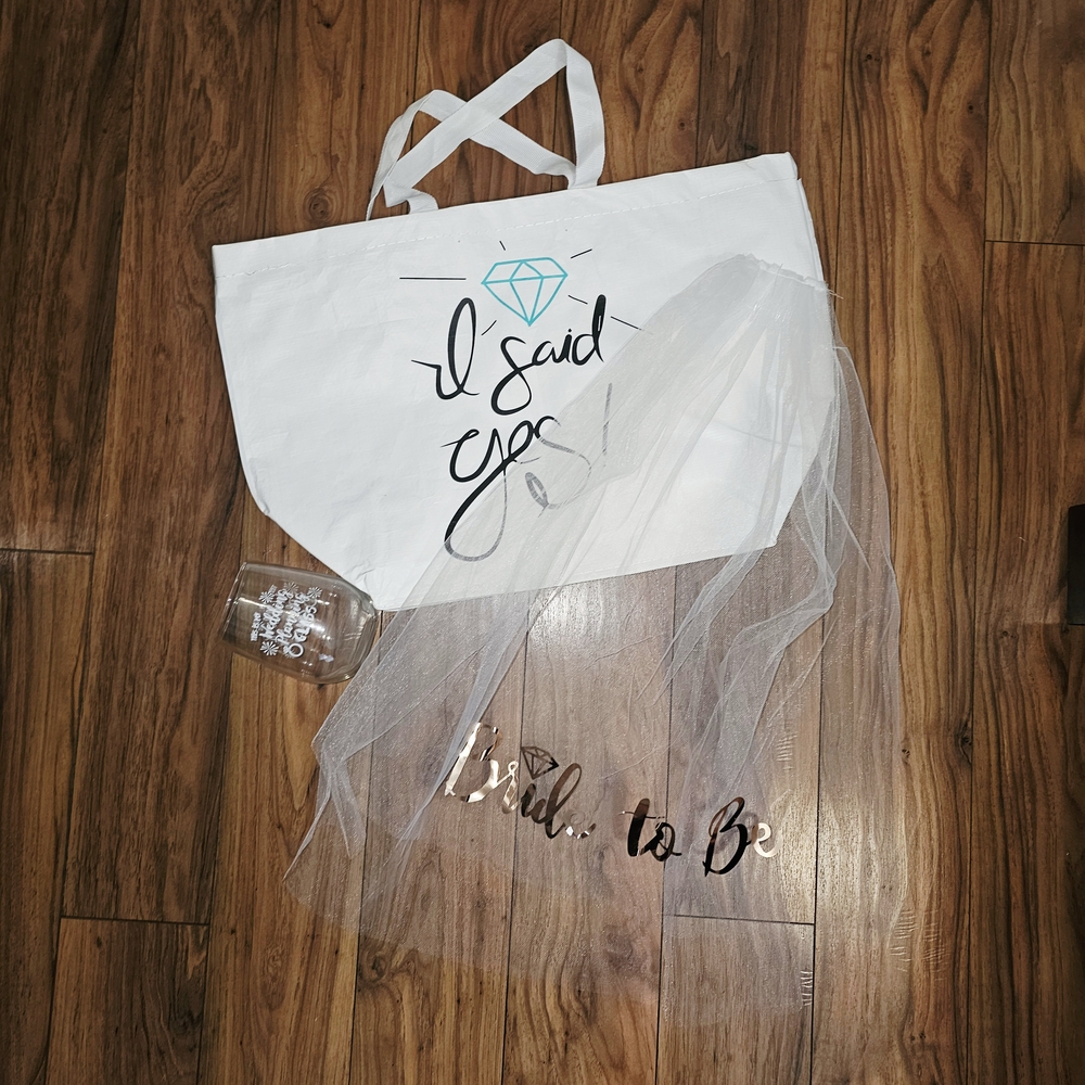 White 'I Said Yes' Tote Bag with Veil